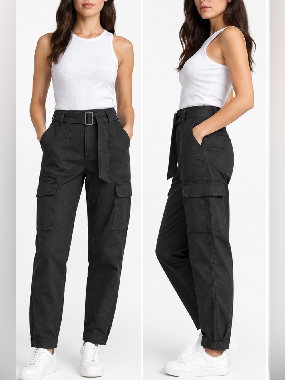 Banana Republic Black High-Rise Cargo Joggers with Belt